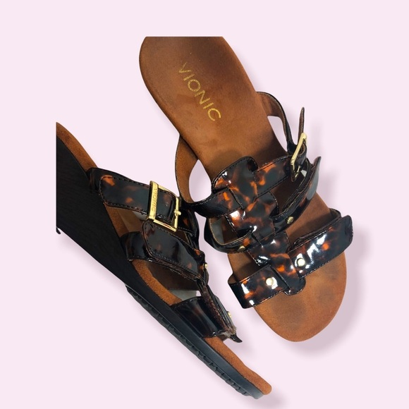 Vionic Orthotic Adjustable Triple Strap Slide Wedges - Picture 3 of 5